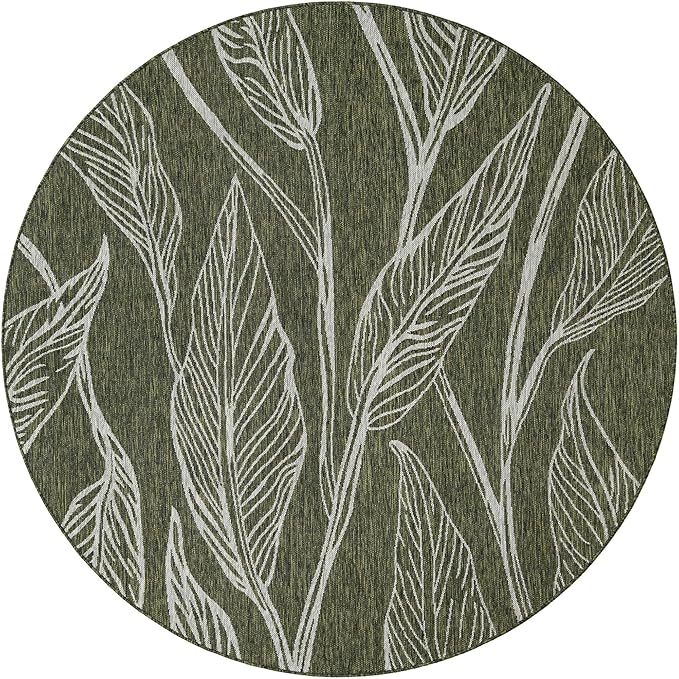 Unique Loom Outdoor Botanical Collection Area Rug - Leaf (7' 10" Round Green/Ivory)