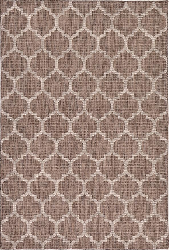 Unique Loom Outdoor Trellis Collection Area Rug (6' 1" x 9' Rectangle, Brown/ Ivory)