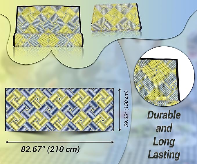 ARSUK Outdoor Patio Rug (7 x 5 feet) - Weatherproof, Indoor and Outdoor Use, Ideal for Garden, Camping, Balcony Carpet, Backyard, Lightweight and Foldable