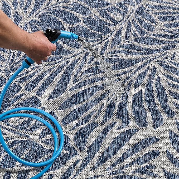 Keen Home Design Terrace Outdoor Runner Rug - 26"x119" Washable Indoor/Outdoor Rug for Patio, Kitchen, Balcony, Beach, Garden, Deck and Porch, Size: 2'2" x 9'11", Rainforest Navy
