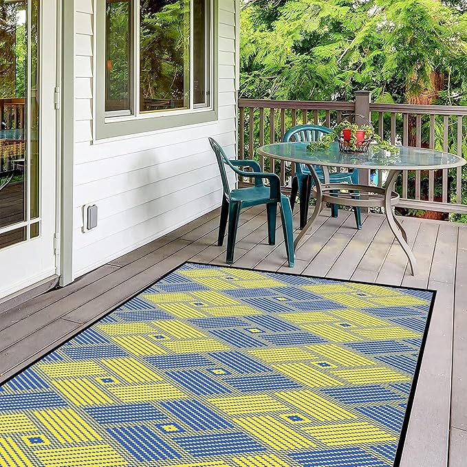 ARSUK Outdoor Patio Rug (7 x 5 feet) - Weatherproof, Indoor and Outdoor Use, Ideal for Garden, Camping, Balcony Carpet, Backyard, Lightweight and Foldable