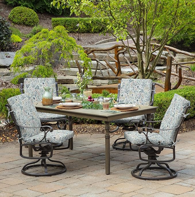 Arden 4-Pack Outdoor Patio Dining Chair Cushion, 20x44, Rain-Proof Seat Pad, Fade-Resistant Outdoor Cushion Pistachio Botanical