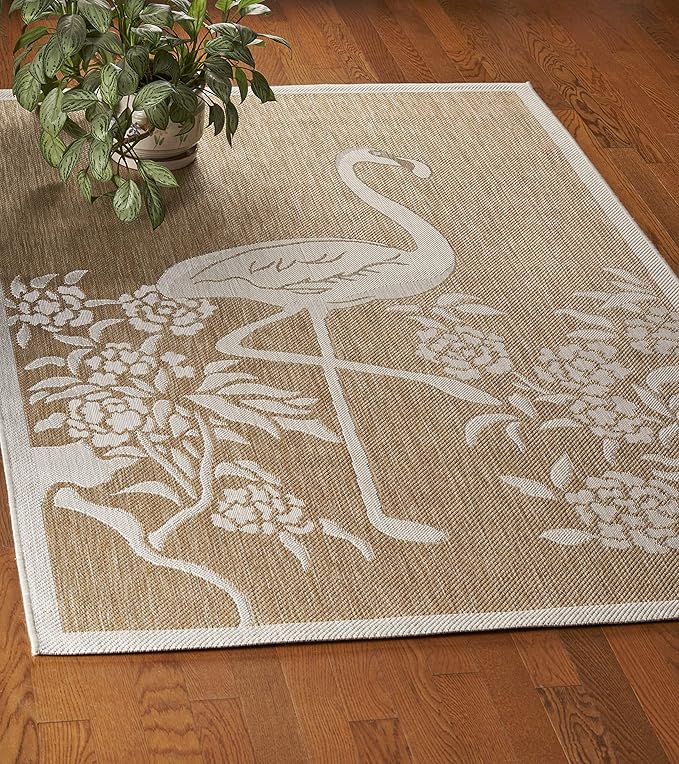 LR Home 8x10 Indoor/Outdoor Area Rug for Home Decor | Tropical Flamingo Large Size Carpet for Living Room, Bedroom, Playroom, Patio, Garden | Modern Farmhouse Rug | Beige/Tan