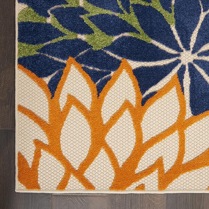 Nourison Home Aloha Indoor/Outdoor Multicolor 2'8" x 4' Area Rug, Tropical, Botanical, Easy Clean, Non Shedding, Bed Room, Living Room, Dining Room, Deck, Backyard, Patio (3x4)