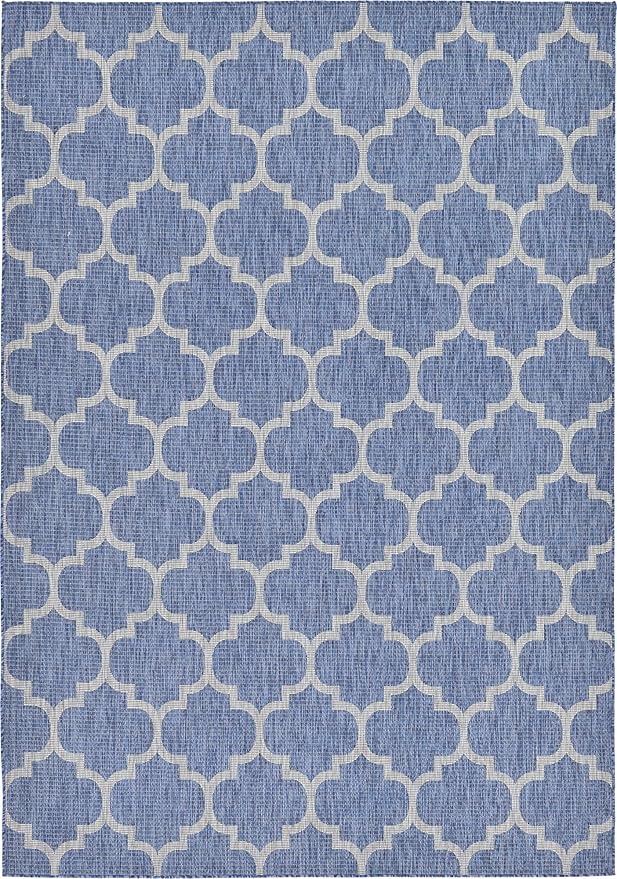 Unique Loom Outdoor Trellis Collection Area Rug (7' 10" x 11' 4" Rectangle, Navy Blue/ Ivory)