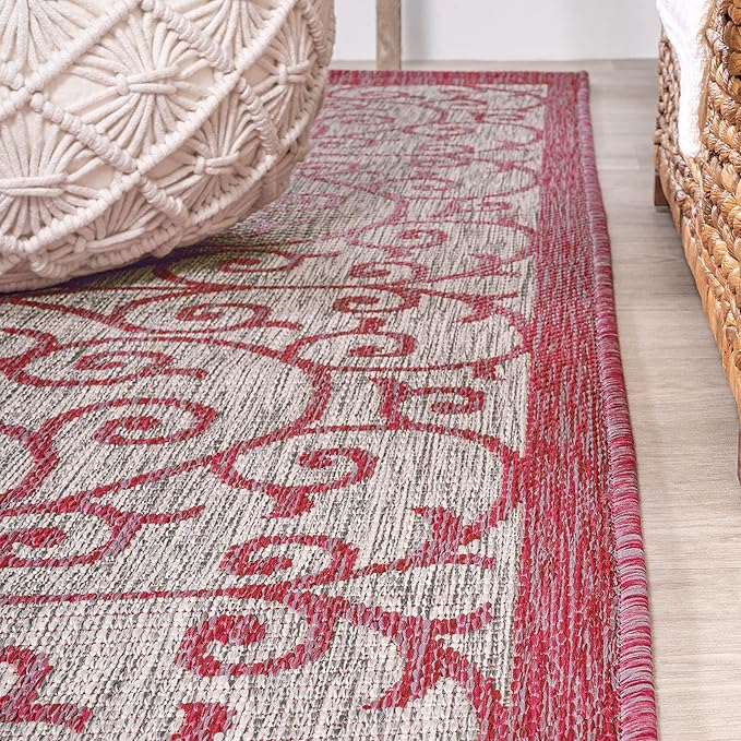 JONATHAN Y Vintage Filigree Indoor Outdoor Area Rug 9X12 Light Gray/Fuchsia, Madrid Textured Weave for Backyard, Patio, Porch, Easy-Cleaning, High Traffic, Pet-Friendly, Non-Shedding (SMB107I-9)
