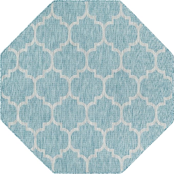 Unique Loom Outdoor Trellis Collection Area Rug - Trellis (Octagon 5' 0" x 5' 0", Aquamarine/ Gray)