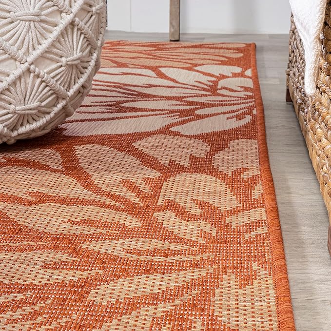 JONATHAN Y Floral Textured Weave Indoor Outdoor Area Rug 5X8 Orange/Cream, Zinnia Modern for Backyard, Patio, Porch, Easy-Cleaning, High Traffic, Pet-Friendly, Non-Shedding (SMB110E-5)