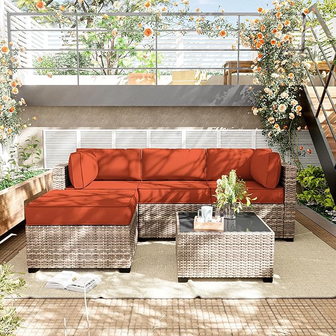 Patio Furniture Cushions, Replacement Outdoor Cushions for 4-Seat Patio Furniture, Waterproof Cushions for Outdoor Sectional Sofa Couch, Orange