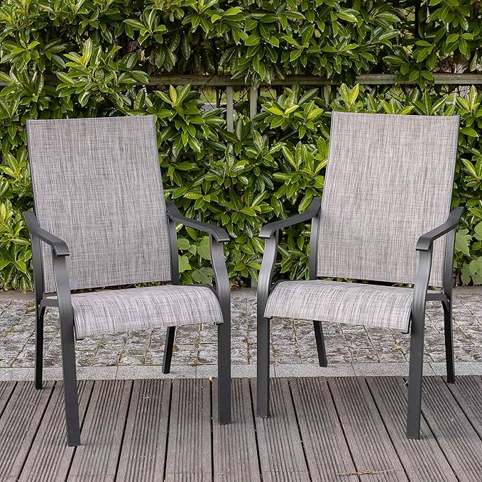 NUU GARDEN Outdoor Dining Chairs Set of 2, Textilene Patio Chairs with Aluminum Frame, Quick-Dry Rust-Resistant Chairs with Backrest & Armrests for Lawn Garden Backyard, Grayish Brown