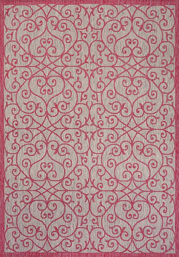 JONATHAN Y Vintage Filigree Indoor Outdoor Area Rug 5X8 Light Gray/Fuchsia, Madrid Textured Weave for Backyard, Patio, Porch, Easy-Cleaning, High Traffic, Pet-Friendly, Non-Shedding (SMB107I-5)