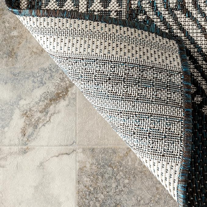 Nuloom Ranya Turquoise/Ivory, 8' x 10', Tribal Geometric, Soft and Cozy, High Traffic, Stain Resistant, Easy Clean, Durable Area Rug for Indoor/Outdoor Patio, Deck, Porch, Garden, Courtyard