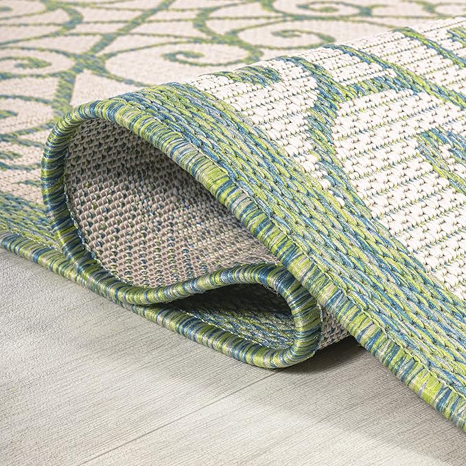 JONATHAN Y Vintage Filigree Indoor Outdoor Area Rug 9X12 Cream/Green, Madrid Textured Weave for Backyard, Patio, Porch, Easy-Cleaning, High Traffic, Pet-Friendly, Non-Shedding (SMB107J-9)