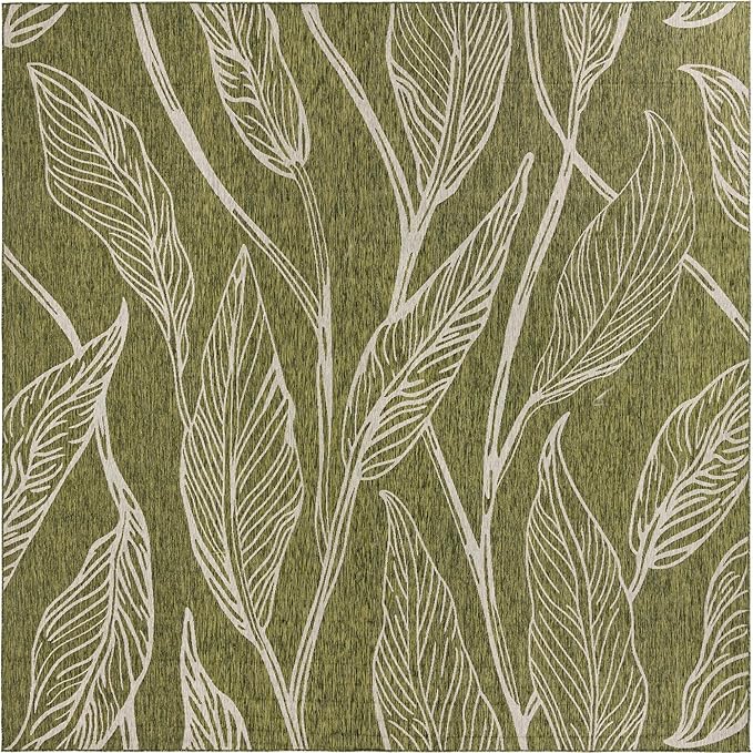 Unique Loom Outdoor Botanical Collection Area Rug - Leaf (13' Square, Green/ Ivory)