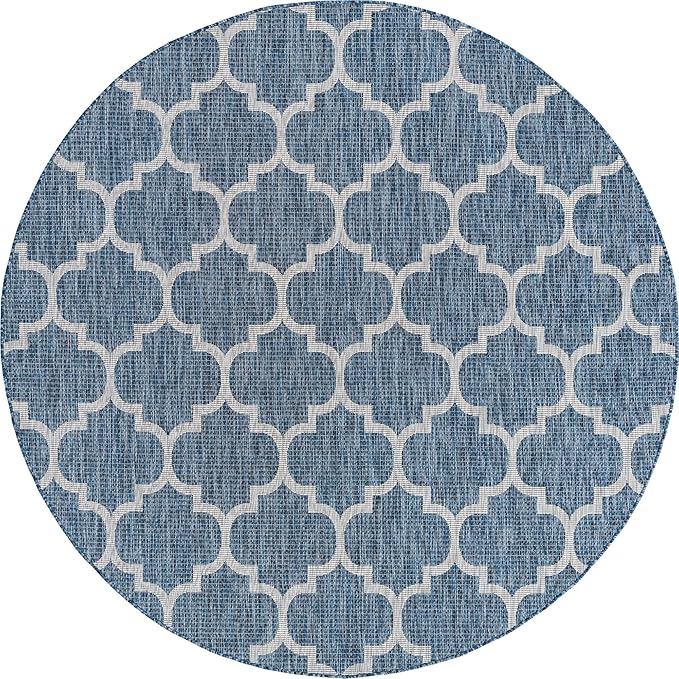 Unique Loom Trellis Collection Area Rug-Lattice Design, Moroccan Inspired for Indoor/Outdoor Décor, 7' 10" x 7' 10" Round, Navy Blue/Gray