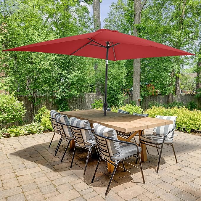 Rectangular Patio Umbrella - 10ft Easy Crank Sun Shade with Push Button Tilt for Outdoor Furniture, Deck, Yard, or Pool by Pure Garden