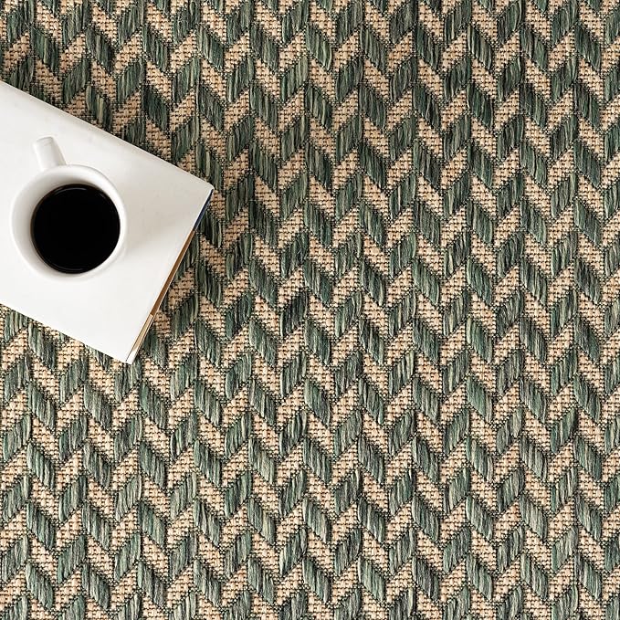 Nuloom Outdoor Performance Camryn Green/Brown, 8' x 10', Herringbone, Soft, High Traffic, Stain Resistant, Easy Clean, Durable Area Rug for Indoor/Outdoor Patio, Deck, Porch, Garden, Courtyard