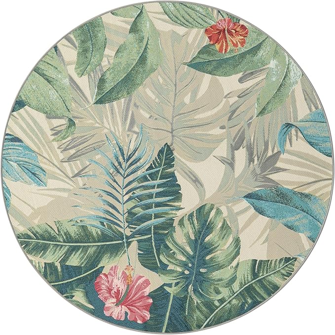 Unique Loom Outdoor Botanical Collection Area Rug - Kula (5' 1" Round, Multi/ Gray)