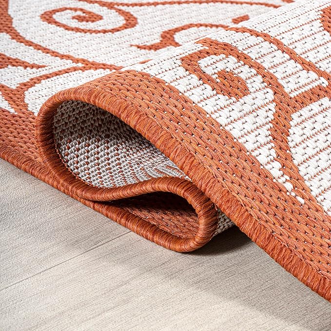 JONATHAN Y Vintage Filigree Indoor Outdoor Area Rug 8X10 Cream/Orange, Madrid Textured Weave for Backyard, Patio, Porch, Easy-Cleaning, High Traffic, Pet-Friendly, Non-Shedding (SMB107L-8)