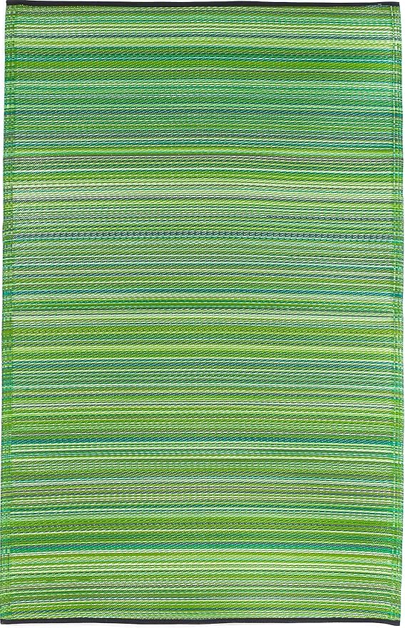 Fab Habitat Striped Outdoor Rug - Waterproof, Fade Resistant, Crease-Free, Reversible - Premium Recycled Plastic - Patio Porch Balcony Deck - Cancun Green - 8x10 ft
