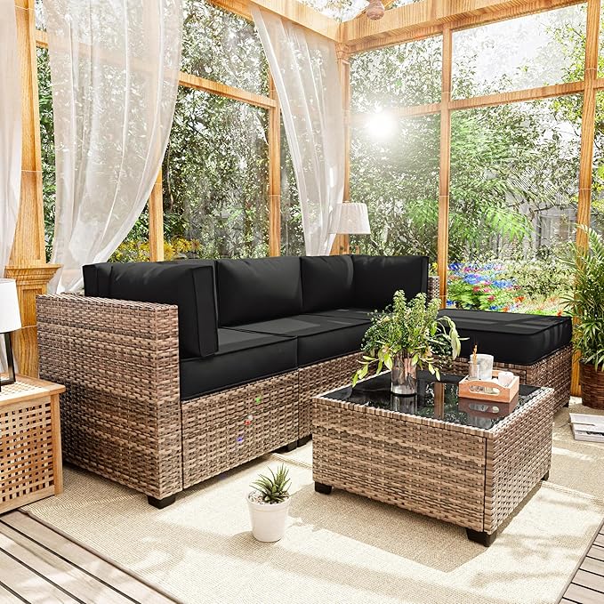 Patio Furniture Cushions, Replacement Outdoor Cushions for 4-Seat Patio Furniture, Waterproof Cushions for Outdoor Sectional Sofa Couch, Black