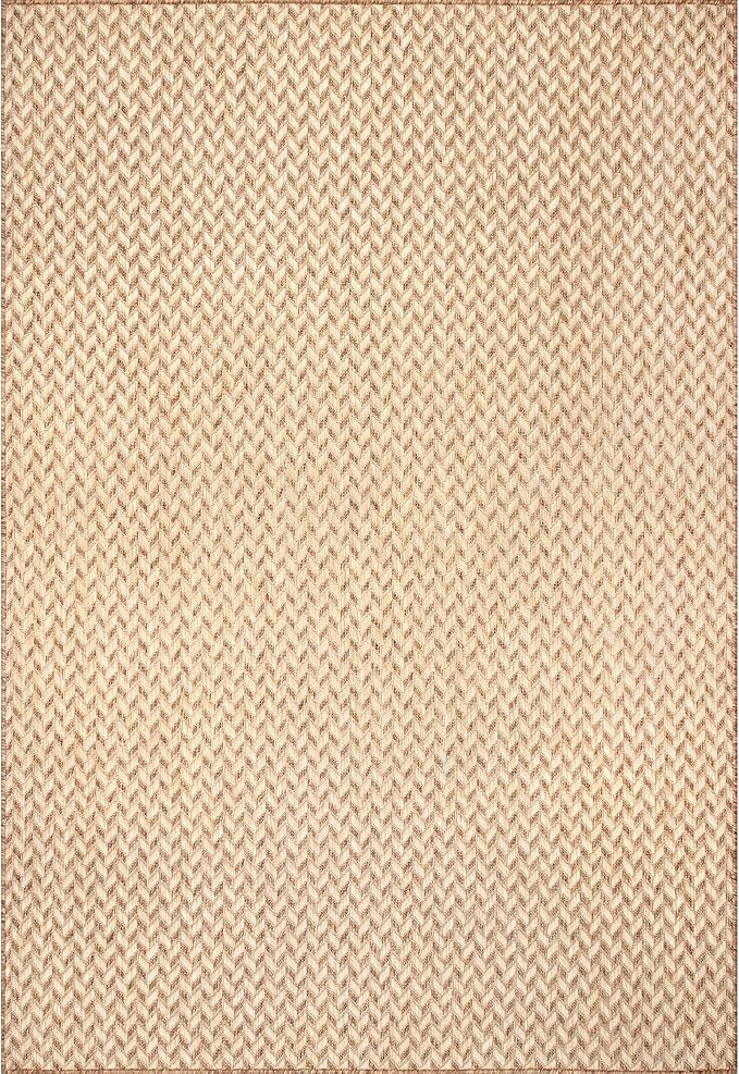 Nuloom Outdoor Performance Camryn Brown/Ivory, 10' x 13', Herringbone, Soft, High Traffic, Stain Resistant, Easy Clean, Durable Area Rug for Indoor/Outdoor Patio, Deck, Porch, Garden, Courtyard