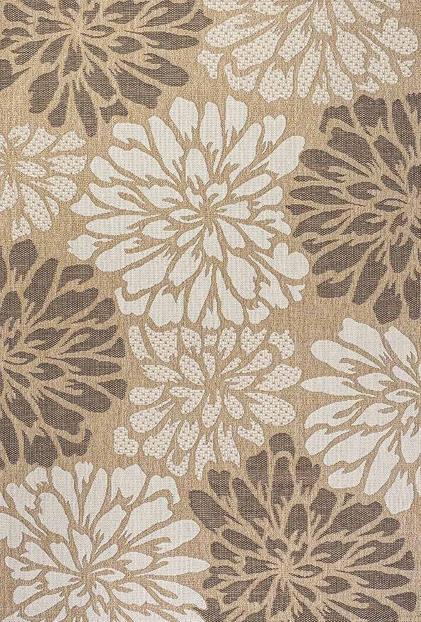 JONATHAN Y Floral Textured Weave Indoor Outdoor Area Rug 3X5 Brown/Cream, Zinnia Modern for Backyard, Patio, Porch, Easy-Cleaning, High Traffic, Pet-Friendly, Non-Shedding (SMB110I-3)