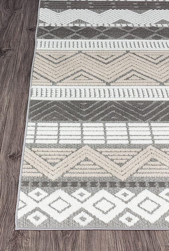 Rugshop Marbella Contemporary Boho Non-Shedding Easy Cleaning Patio Deck Backyard Indoor/Outdoor Area Rug 7'10" x 10' Gray