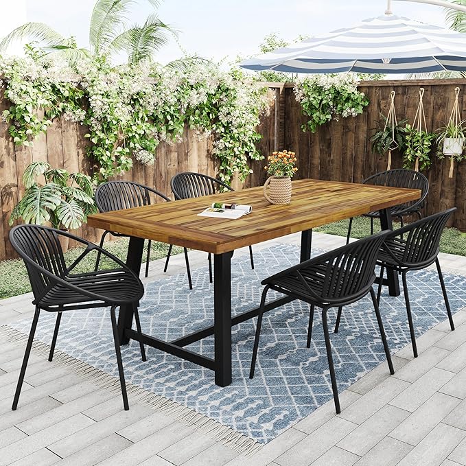 Christopher Knight Home Set of 2 Tita Modern Patio Outdoor Dining Chairs, Stacking Chair, Outside Dinner, Garden/Balcony/Poolside Stackable Accent Chairs, Metal Legs, Plastic Cutout Backrest, Black