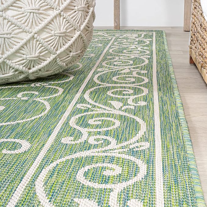 JONATHAN Y Vintage Filigree Indoor Outdoor Area Rug 9X12 Green/Ivory, Charleston Textured Weave for Backyard, Patio, Porch, Easy-Cleaning, High Traffic, Pet-Friendly, Non-Shedding (SMB106K-9)