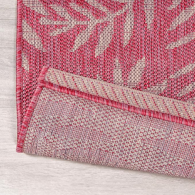JONATHAN Y Palm Frond Indoor Outdoor Area Rug 4X6 Fuchsia/Light Gray, Nevis for Backyard, Patio, Porch, Easy-Cleaning, High Traffic, Pet-Friendly, Non-Shedding (SMB119F-4)