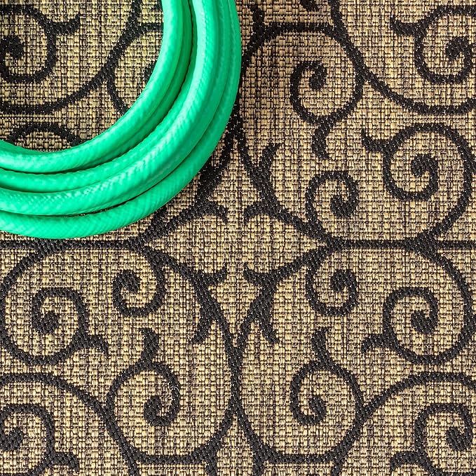 JONATHAN Y Vintage Filigree Indoor Outdoor Area Rug 9X12 Black/Khaki, Madrid Textured Weave for Backyard, Patio, Porch, Easy-Cleaning, High Traffic, Pet-Friendly, Non-Shedding (SMB107A-9)