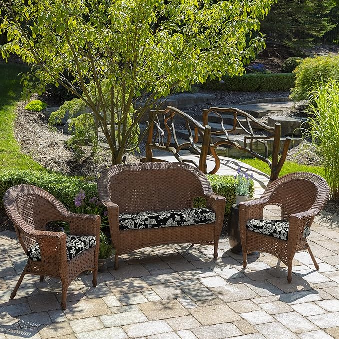 Arden Indoor/Outdoor Rocking Chair Or Wicker Chair Cushion, 2-Pack, 20 x 18, Water Repellent, Rain Proof, Fade Resistant Cushion for Rocking Or Rounded Back Chair Ashland Black Jacobean