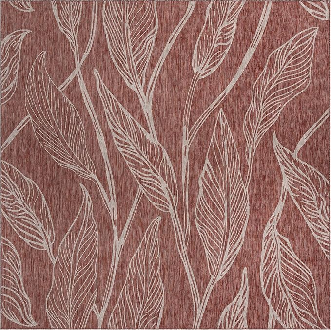 Unique Loom Outdoor Botanical Collection Area Rug - Leaf (13' Square Rust Red/Gray)