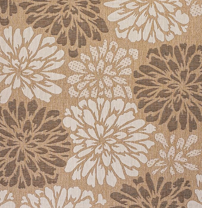JONATHAN Y Floral Textured Weave Indoor Outdoor Square Area Rug 9X9 Brown/Cream, Zinnia Modern for Backyard, Patio, Porch, Easy-Cleaning, High Traffic, Pet-Friendly, Non-Shedding (SMB110I-9SQ)
