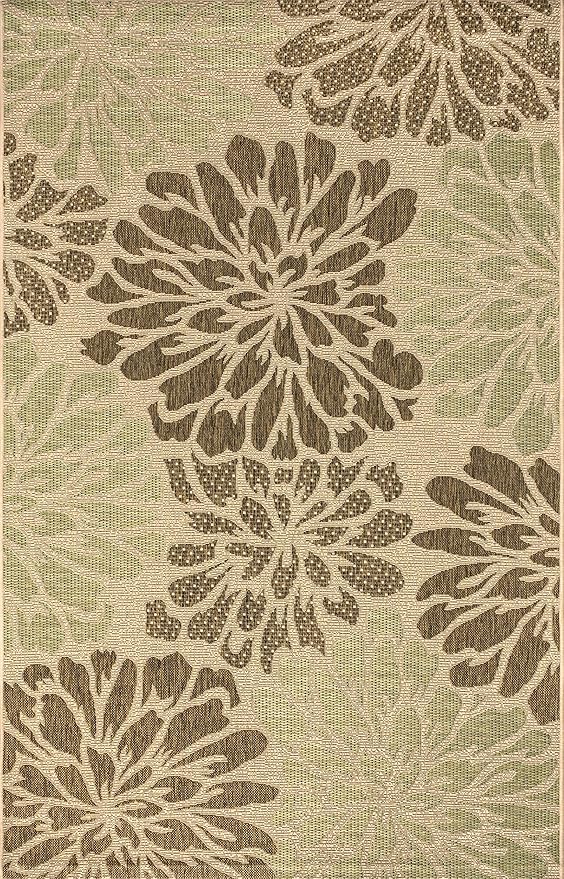 JONATHAN Y Floral Textured Weave Indoor Outdoor Area Rug 5X8 Sage/Brown, Zinnia Modern for Backyard, Patio, Porch, Easy-Cleaning, High Traffic, Pet-Friendly, Non-Shedding (SMB110A-5)