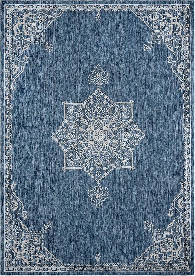 Unique Loom Outdoor Traditional Collection Area Rug - Antique (10' x 14' 1" Rectangle Blue/Ivory)