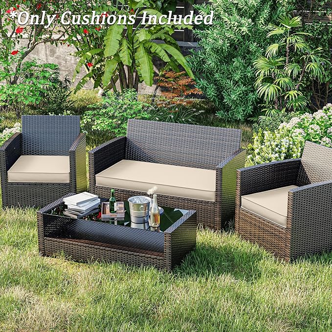 3 Pack Outdoor Replacement Cushions,36L x 18W x 3H,18L x 18W x 3H inch, High-Elastic Replacement Sponge for 4-Seater Water-Resistant Patio/Sofa with Removable Covers (Cream)