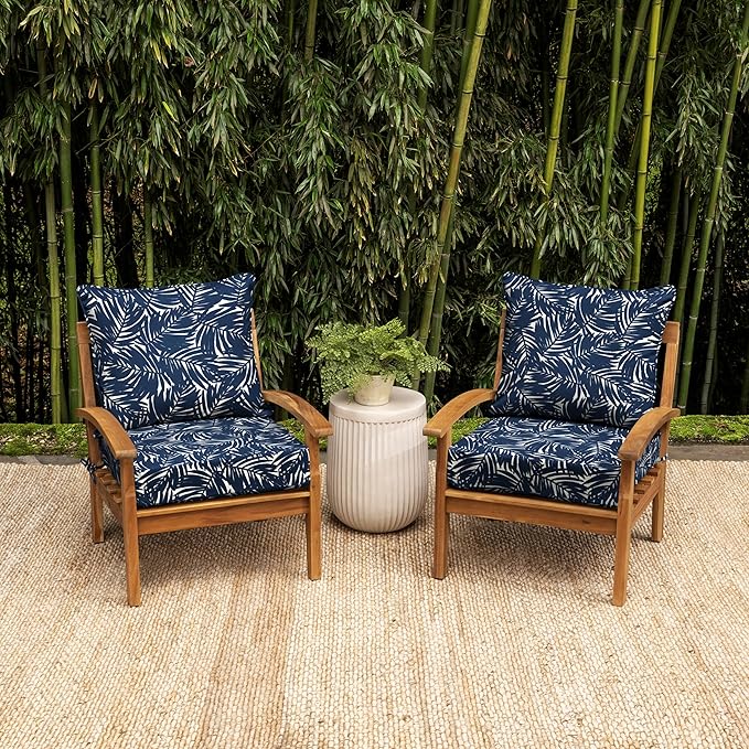 Arden earthFIBER Outdoor Foam Deep Seat Cushion (4-Pack), 24x24, Premium High-Density Foam, Never Flattens, Weather-Proof for Patio Chair Sofa Couch, Navy Blue King Palm