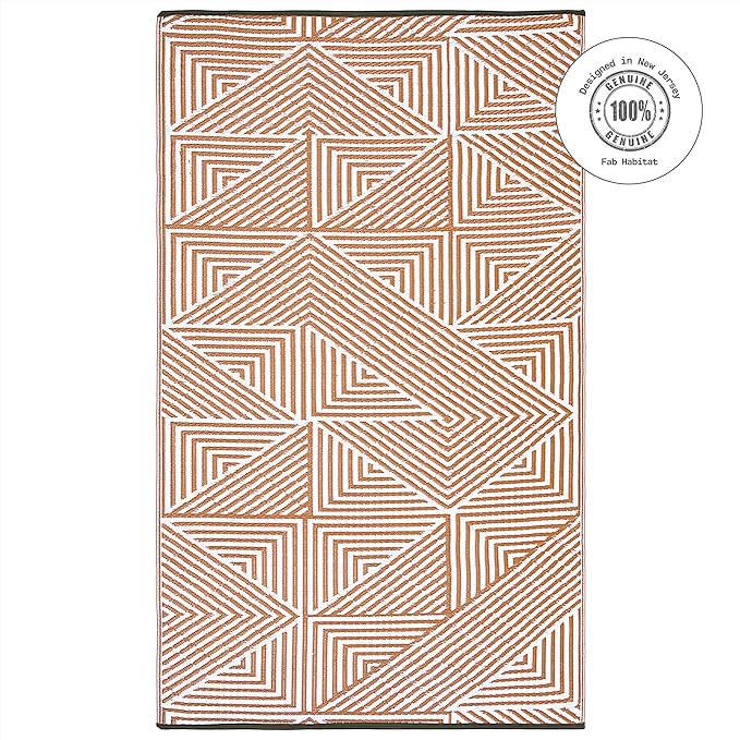 Fab Habitat Outdoor Rug - Waterproof, Fade Resistant, Crease-Free - Premium Recycled Plastic - Modern Geometric - Porch, Deck, Balcony, Mudroom, Laundry Room, Patio - Tokyo - Burnt Orange - 3 x 5 ft