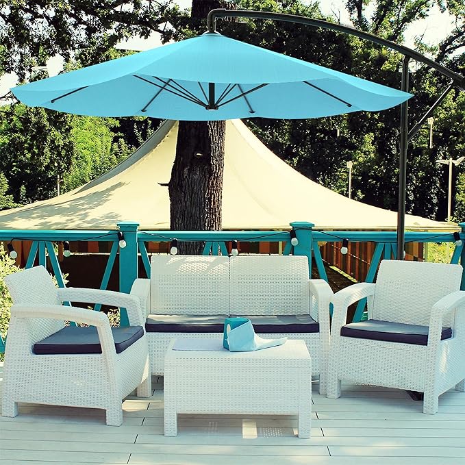 10 Ft Offset Cantilever Patio Umbrella - Fade-Resistant Shade Umbrella Outdoor Patio Canopy with Cross Base for Garden, Lawn, Deck, Yard or Pool by Pure Garden (Blue)