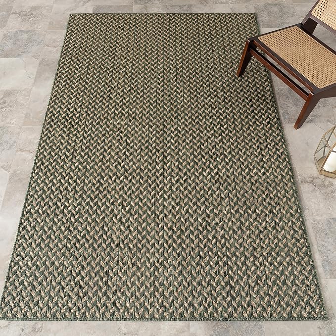 Nuloom Outdoor Performance Camryn Green/Brown, 8' x 10', Herringbone, Soft, High Traffic, Stain Resistant, Easy Clean, Durable Area Rug for Indoor/Outdoor Patio, Deck, Porch, Garden, Courtyard