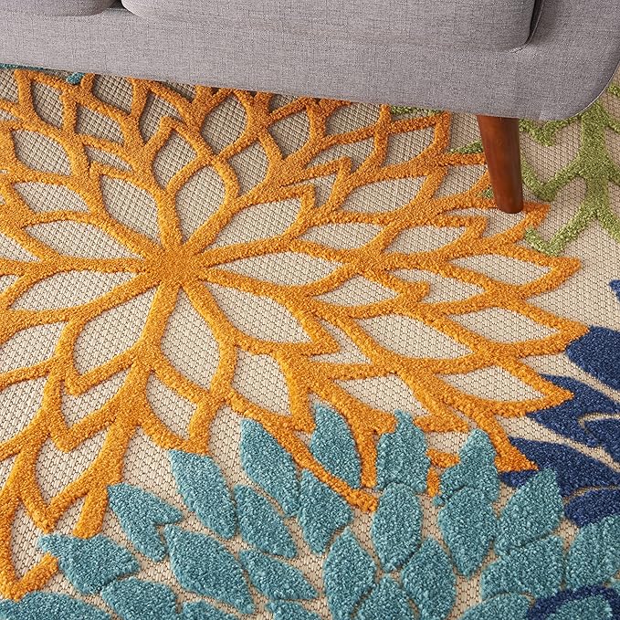 Nourison Home Aloha Indoor/Outdoor Multicolor 3'6" x 5'6" Area-Rug, Tropical, Botanical, Easy-Cleaning, Non Shedding, Bed Room, Living Room, Dining Room, Deck, Backyard, Patio (3x5)