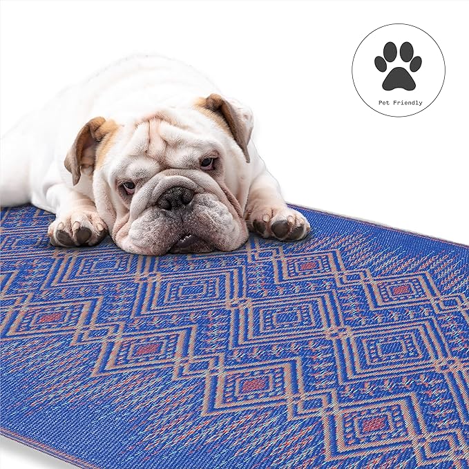 Fab Habitat Outdoor Rug - Waterproof, Fade Resistant, Crease-Free, Reversible - Premium Recycled Plastic - Boho Southwestern - Patio, Porch, Deck, Balcony - Jodhpur - Multi Blue - 5 x 8 ft