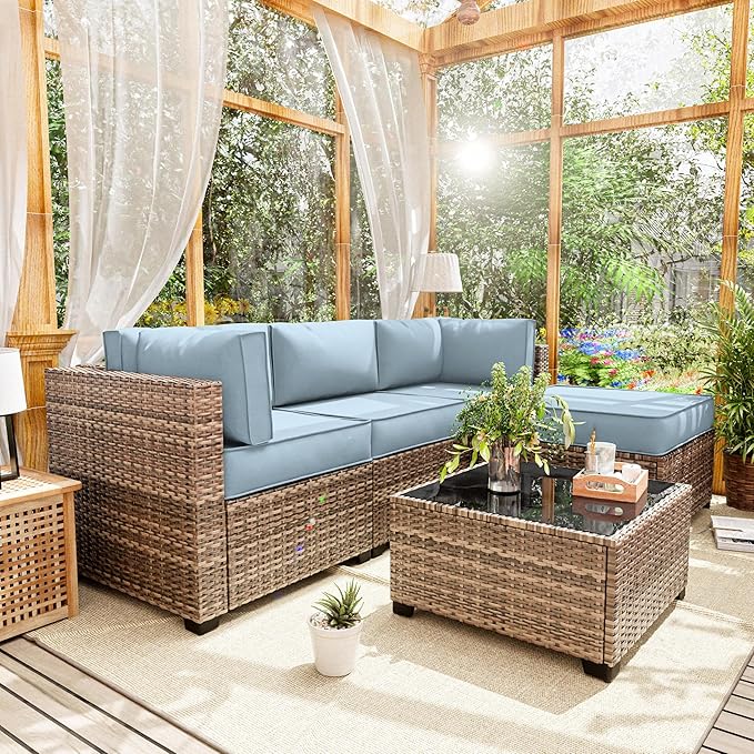 Patio Furniture Cushions, Replacement Outdoor Cushions for 4-Seat Patio Furniture, Waterproof Cushions for Outdoor Sectional Sofa Couch, Sky Blue