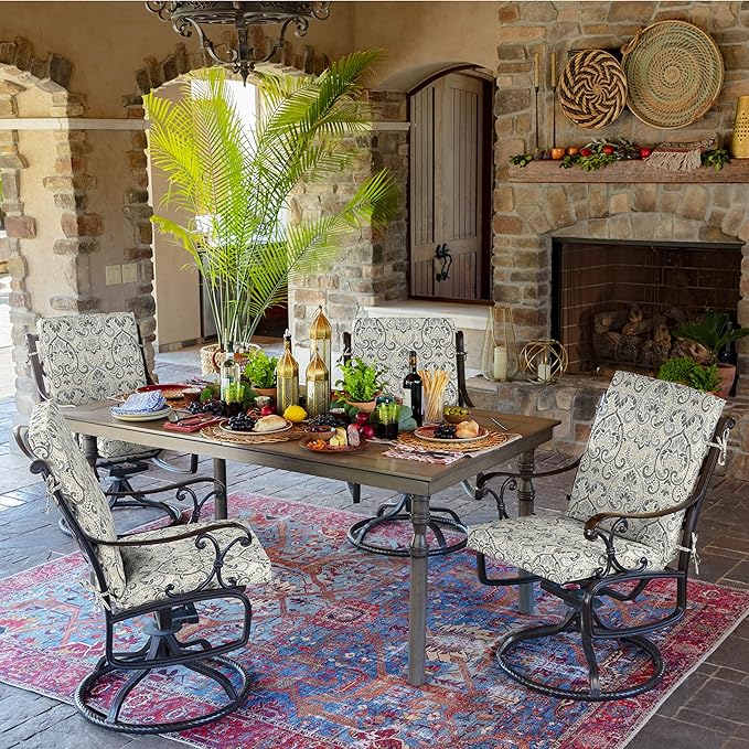 Arden 2-Pack Outdoor Patio Dining Chair Cushion, 20x44, Rain-Proof Seat Pad, Fade-Resistant Outdoor Cushion Neutral Aurora Damask