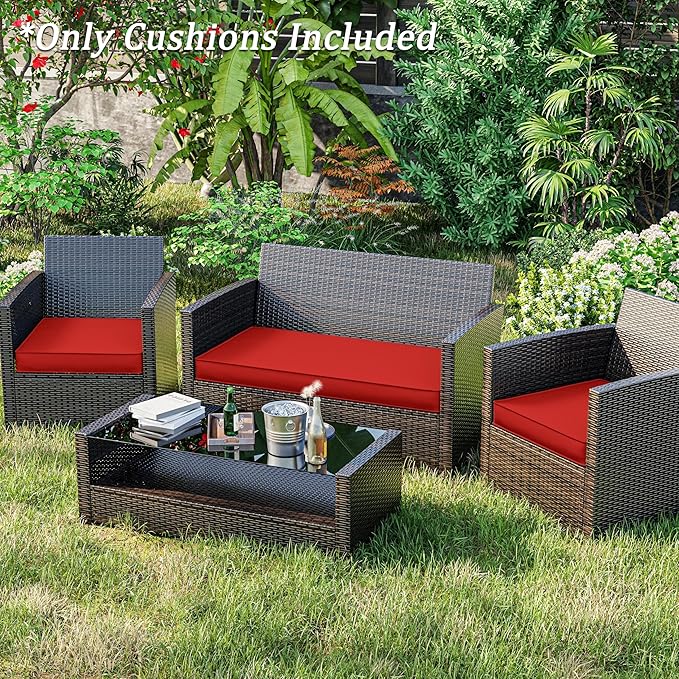 3 Pack Outdoor Replacement Cushions,36L x 18W x 3H,18L x 18W x 3H inch, High-Elastic Replacement Sponge for 4-Seater Water-Resistant Patio/Sofa with Removable Covers (Red)