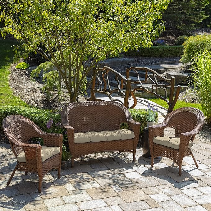 Arden Outdoor Wicker Settee Cushion, 41.5 x 18, Rain-Proof, Fade Resistant Tan Leala