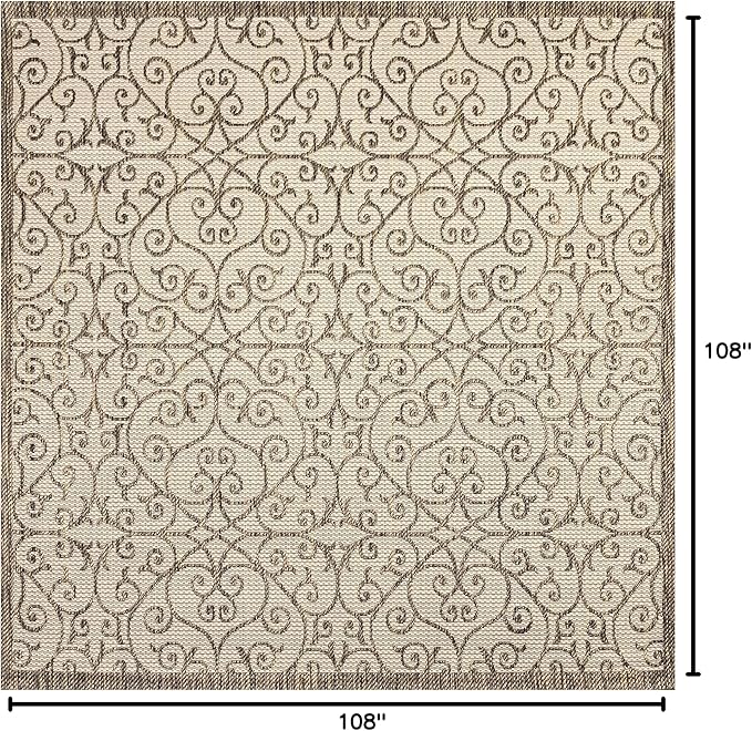 JONATHAN Y Vintage Filigree Indoor Outdoor Square Area Rug 9X9 Beige/Brown, Madrid Textured Weave for Backyard, Patio, Porch, Easy-Cleaning, High Traffic, Pet-Friendly, Non-Shedding (SMB107B-9SQ)