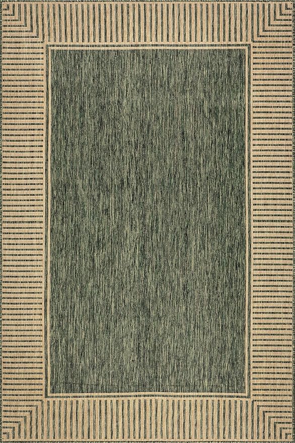 Nuloom Asha Green/Brown, 6'7" x 9', Casual, Striped Border, Soft and Cozy, High Traffic, Stain Resistant, Easy Clean, Durable Area Rug for Indoor/Outdoor Patio, Deck, Porch, Garden, Courtyard